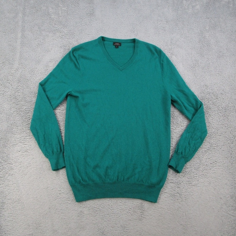 J.Crew Mens Medium Tall Italian Cashmere V-Neck Sweater Teal Green 10503 HO13